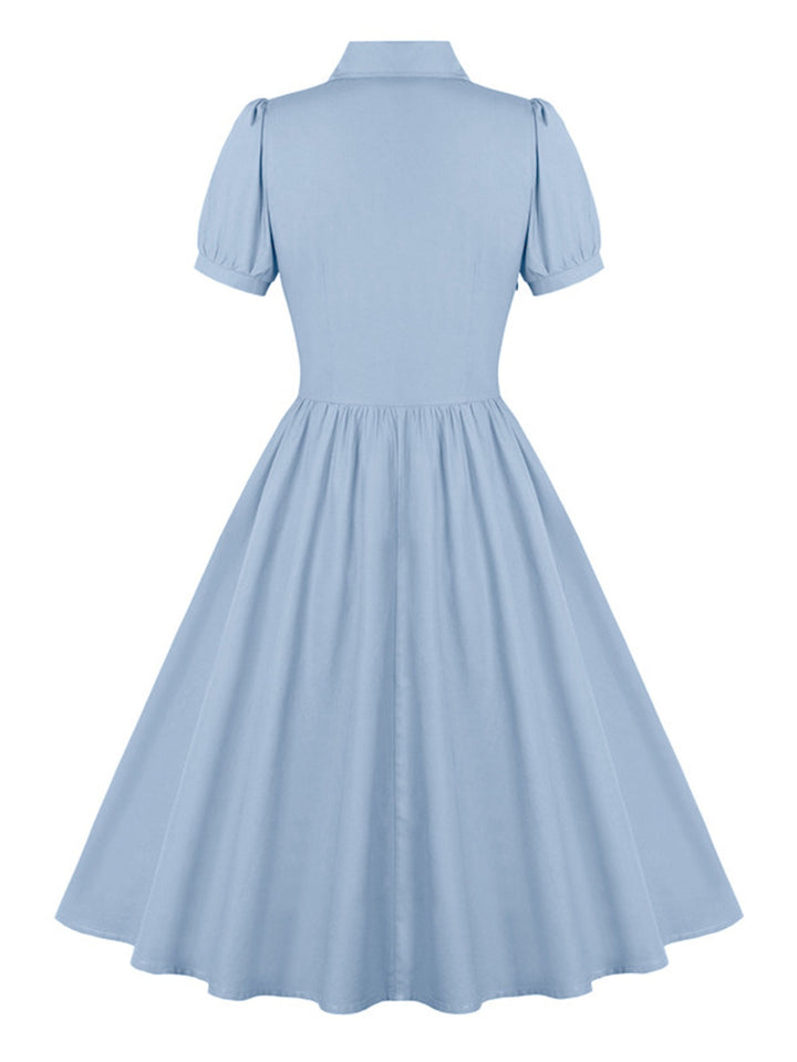 1950s Solid Lapel Buttons Swing Dress, vintage dress, retro fashion, rockabilly, pin-up fashion - perfect for women who love vintage and retro fashion