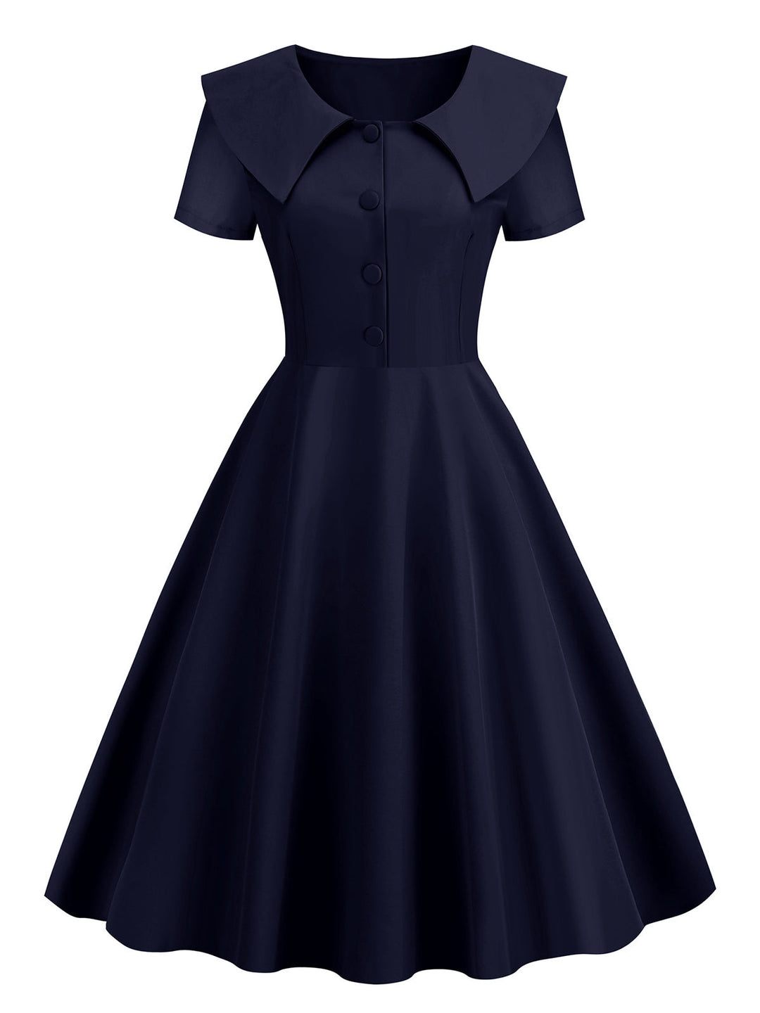 She slips into this 1950s Solid Lapel Swing Dress and suddenly it&