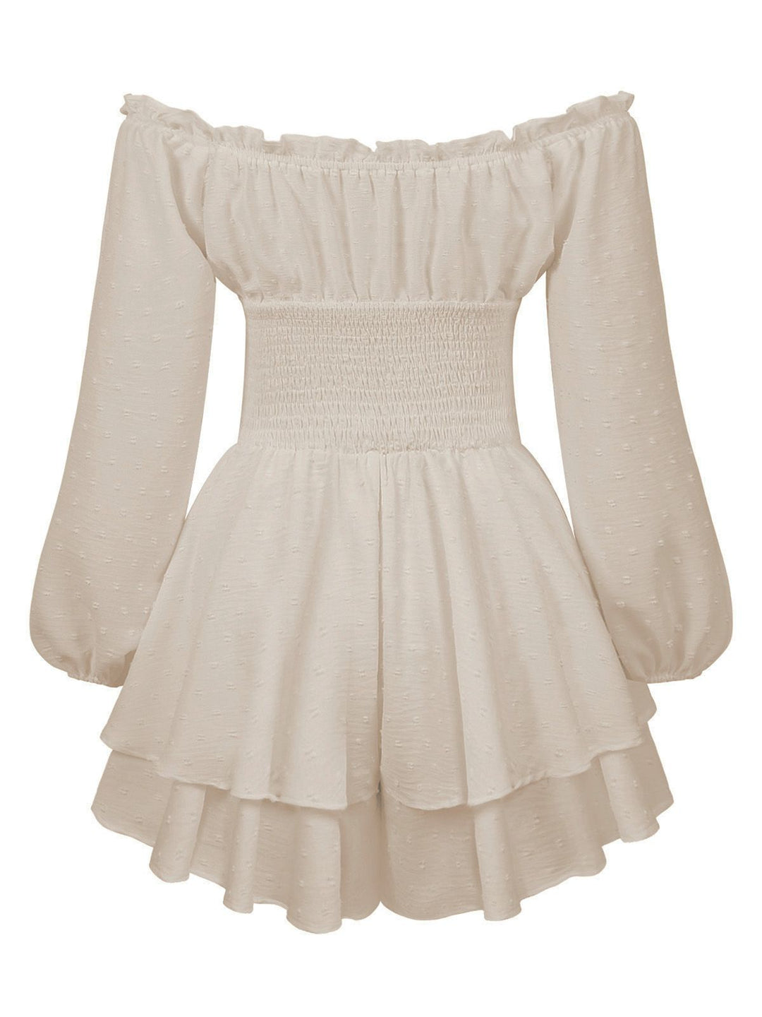 1950s Solid Off-Shoulder Long-Sleeve Smocked Mini Dress | vintage dress, retro fashion, elegant style - perfect for retro fashion enthusiasts