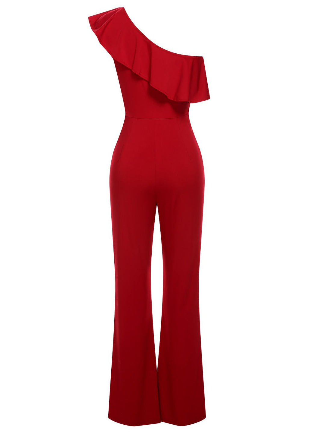 1950s Solid One Shoulder Ruffled Jumpsuit, vintage romper, retro jumpsuit - perfect for women who love vintage and retro fashion
