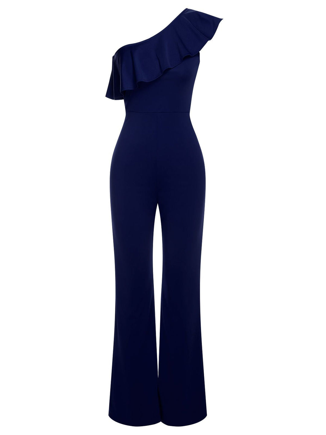 1950s Solid One Shoulder Ruffled Jumpsuit, vintage romper, retro jumpsuit - perfect for women who love vintage and retro fashion