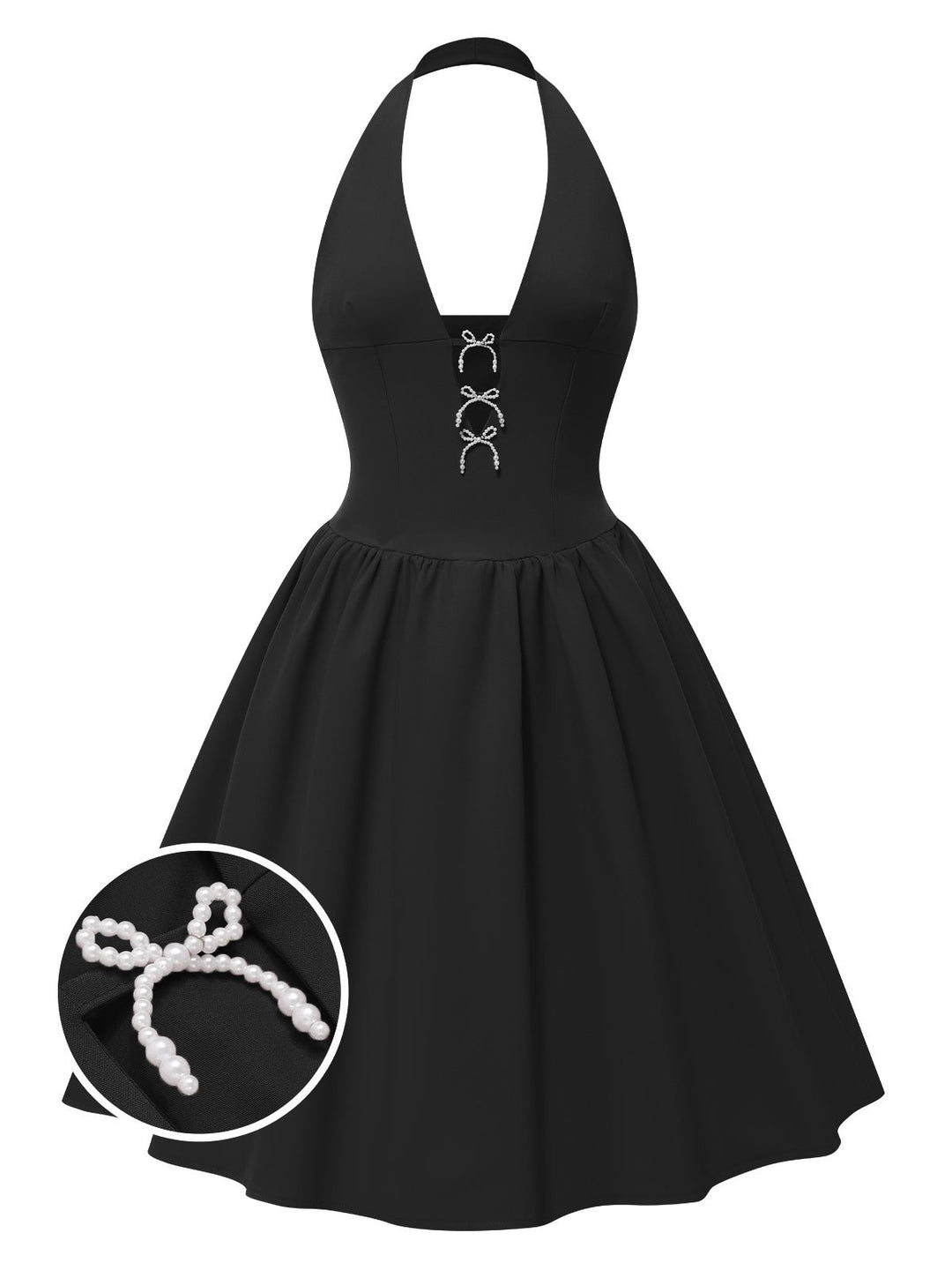 She slips into this 1950s Solid Bow Halter Dress and suddenly it&