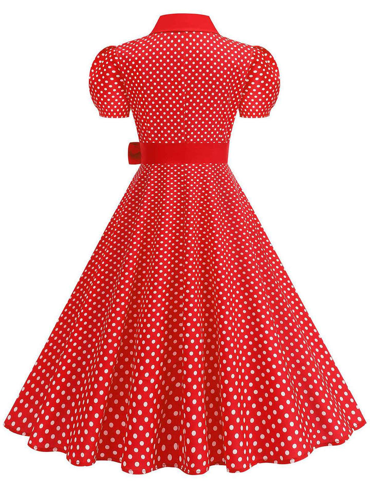 1950s Solid Polka Dot Shirt Collar Belted Swing Dress: beautiful vintage dress, retro fashion, elegant style with timeless appeal