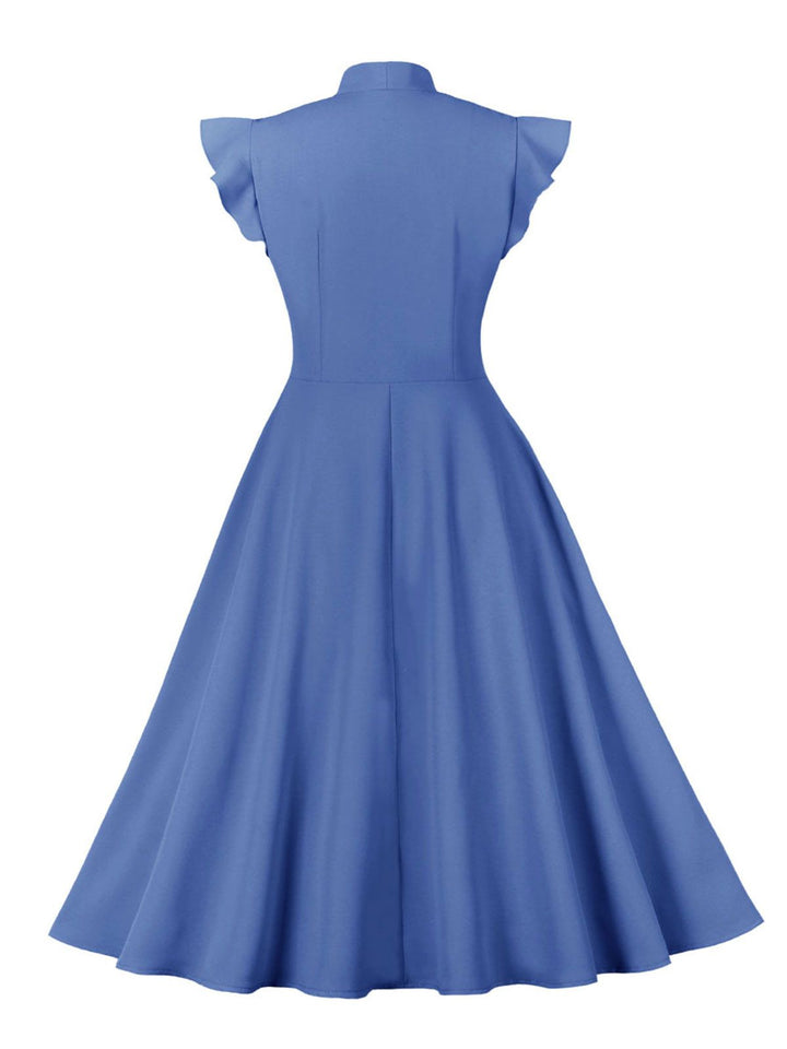 1950s Solid Ruffle Sleeve Bow Neck Dress — vintage elegance for the modern woman