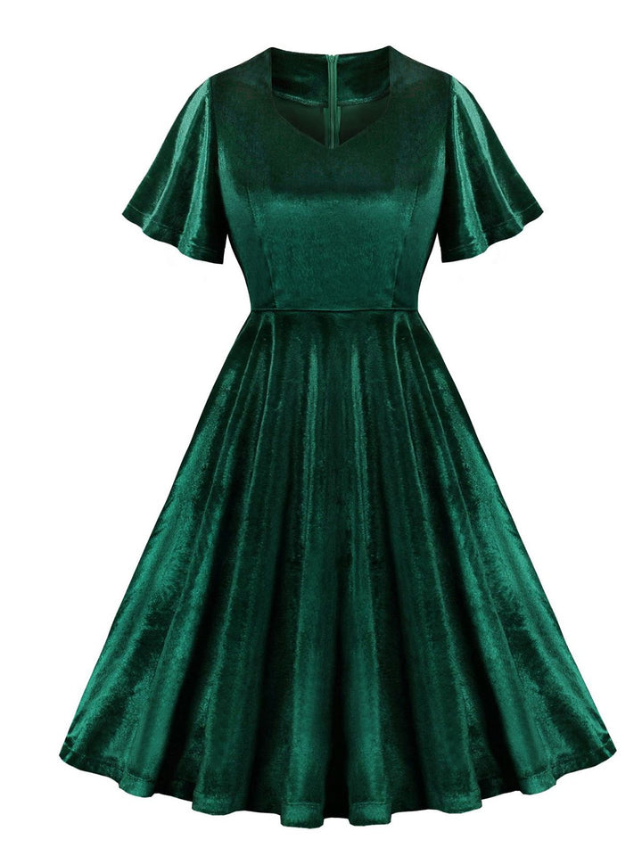 1950s Solid Ruffle Sleeves Velvet Dress — the kind of 1950s dress that makes strangers smile