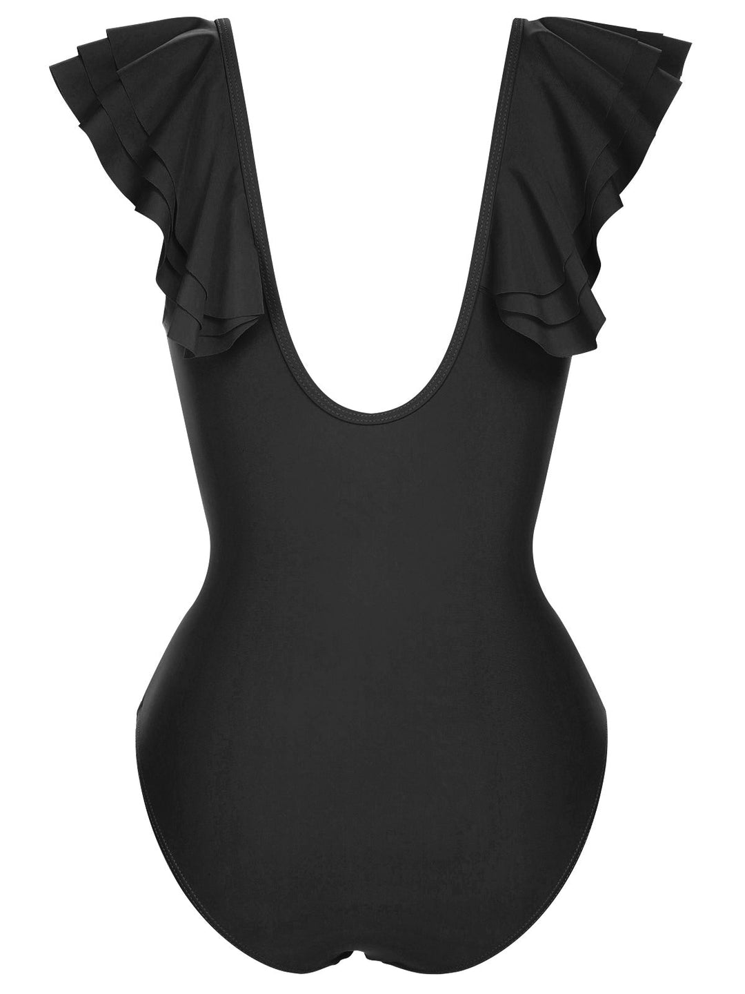1950s Solid Ruffle V-Neck One-Piece Swimsuit, vintage swimsuit, pin-up swimwear - perfect for women who love vintage and retro fashion
