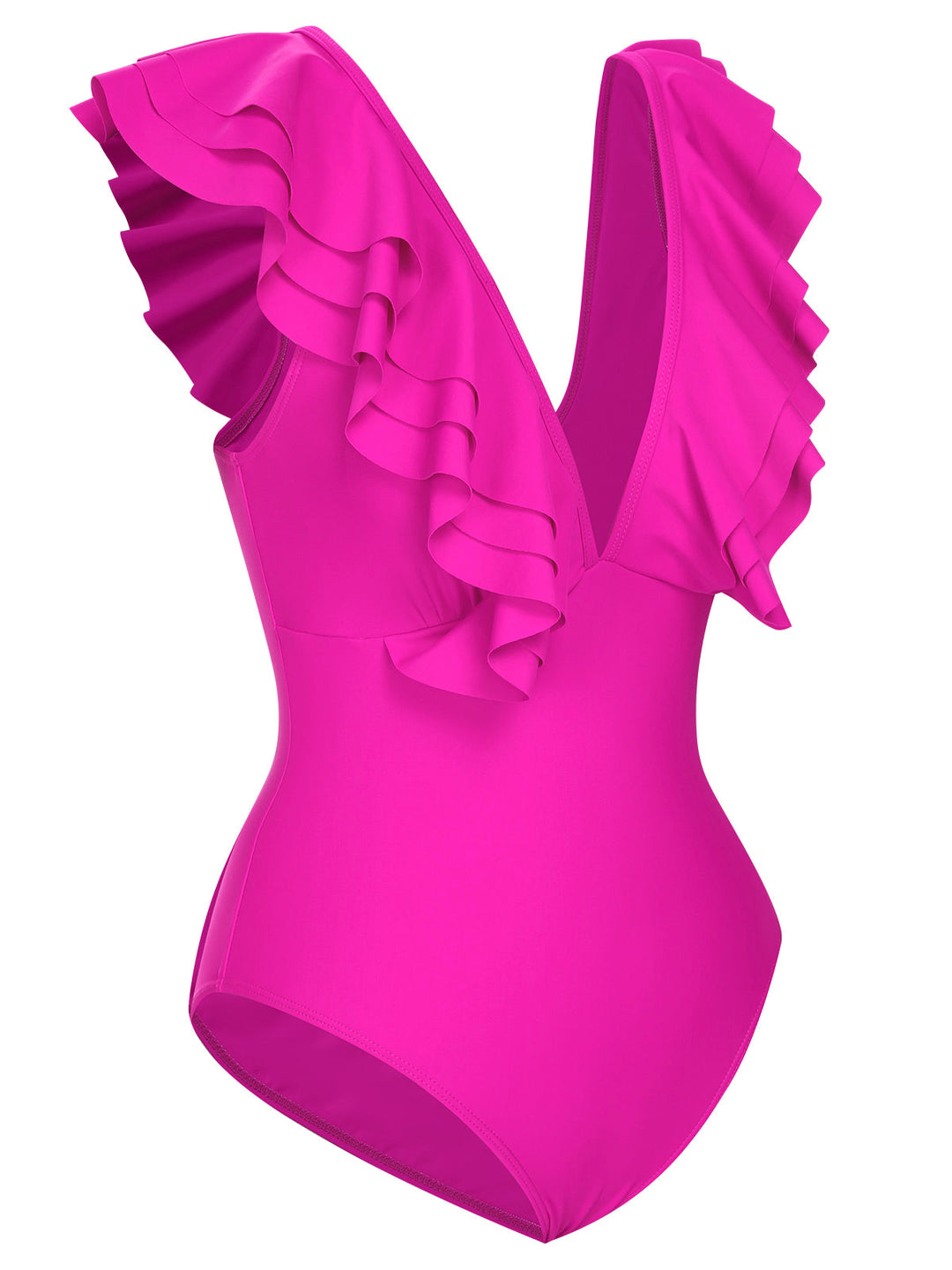 1950s Solid Ruffle V-Neck One-Piece Swimsuit, vintage swimsuit, pin-up swimwear - perfect for women who love vintage and retro fashion