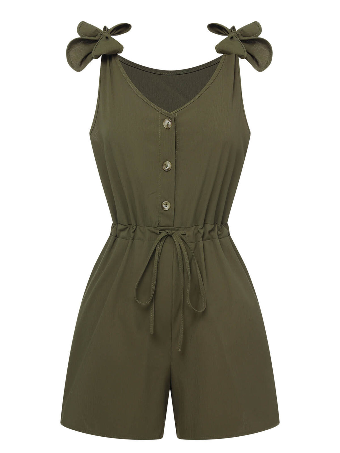 She finds her 1950s story in this 1950s Solid Shoulder Tie Sleeveless Romper