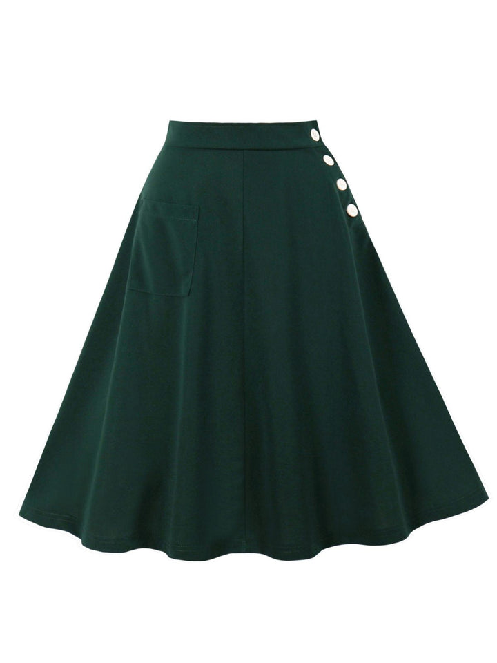 1950s Solid Side Buttons Pocket Skirt - vintage skirt, retro style