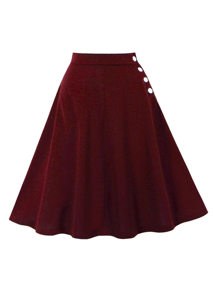 1950s Solid Side Buttons Pocket Skirt - vintage skirt, retro style