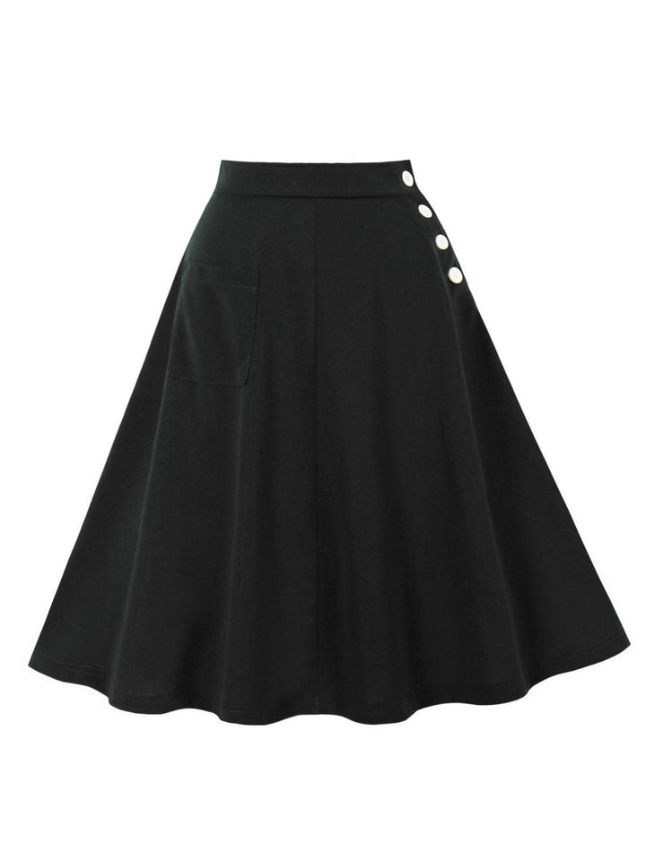 1950s Solid Side Buttons Pocket Skirt - vintage skirt, retro style