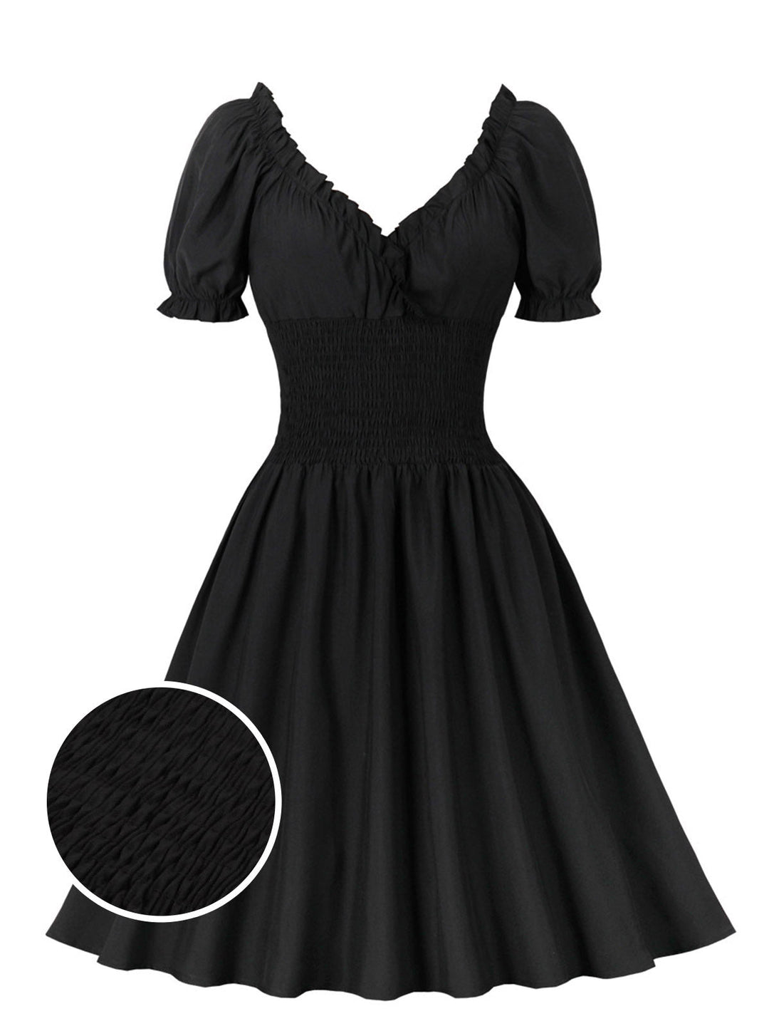 1950s Solid Smocked Waist Off-Shoulder Dress — vintage elegance for the modern woman