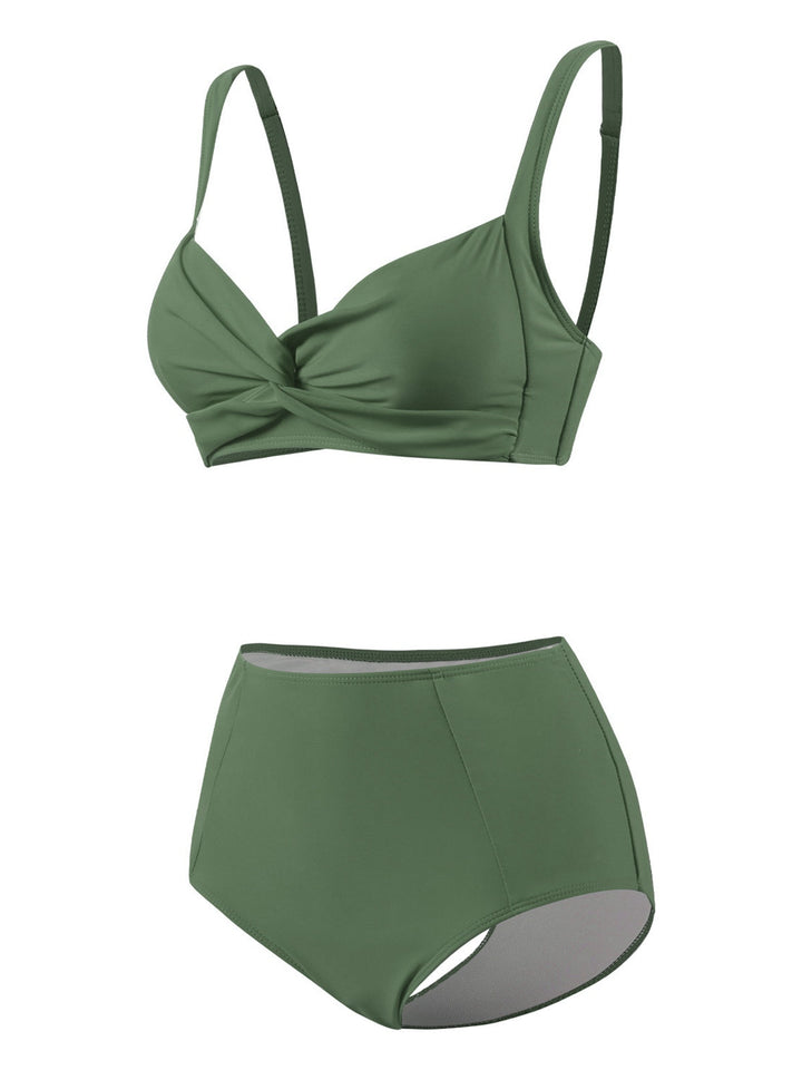 1950s Solid Spaghetti Straps Twist Bikini Set - vintage fashion, retro style