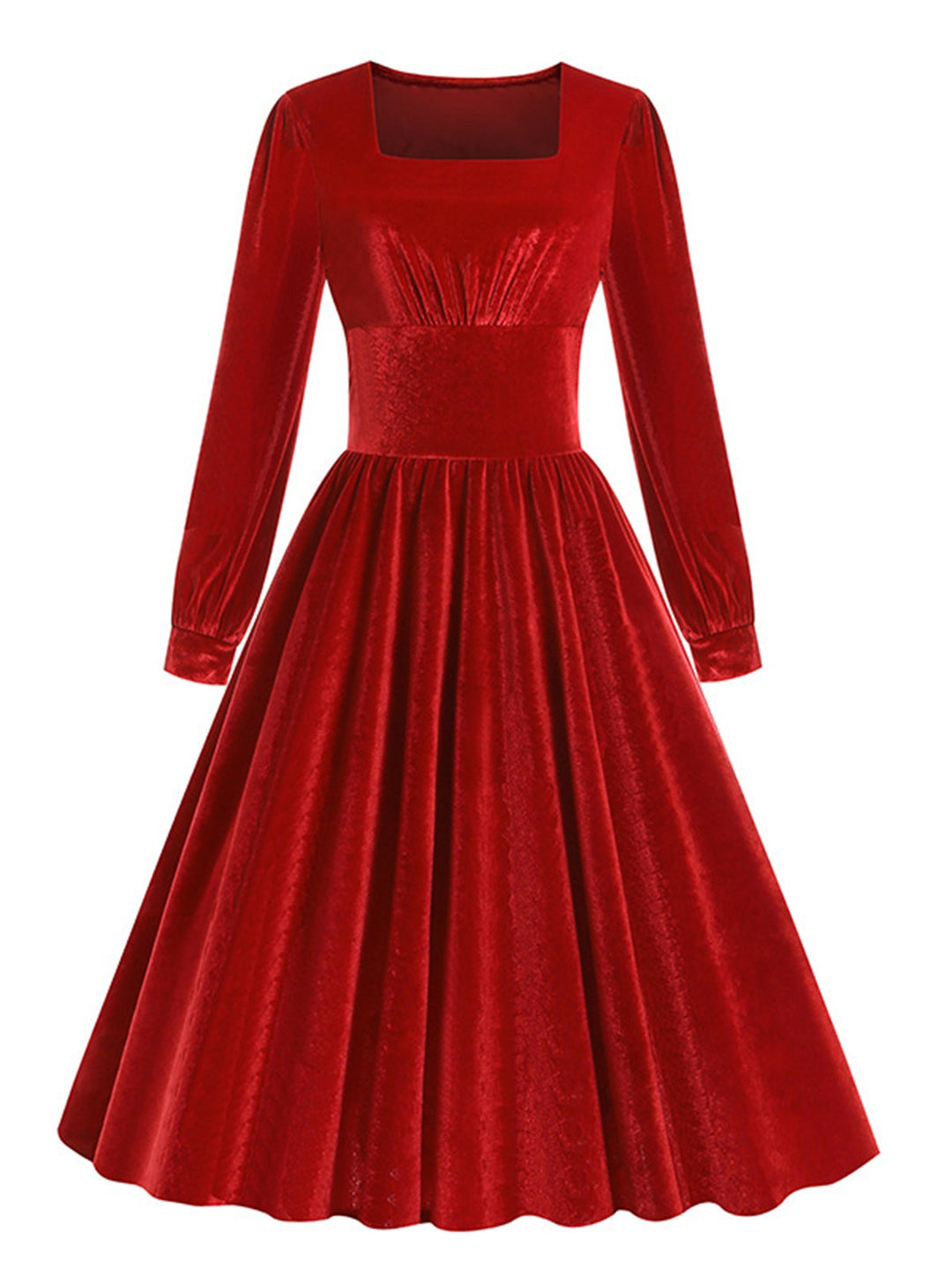 She slips into this 1950s Solid Square Neck Velvet Dress and suddenly it&