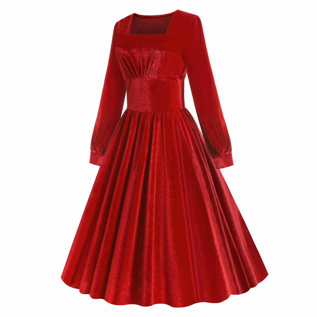1950s Solid Square Neck Velvet Dress: where 1950s romance meets her modern spirit
