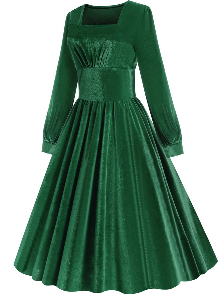 1950s Solid Square Neck Velvet Dress — the kind of 1950s dress that makes strangers smile