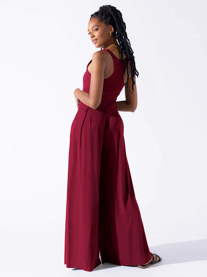1950s Solid Square Neck Wide Strap Jumpsuit - vintage jumpsuit, retro fashion