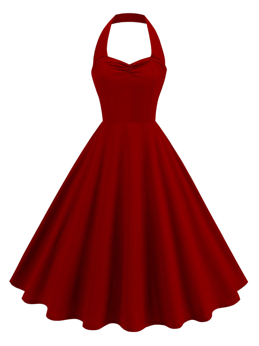 She slips into this 1950s Solid Sweetheart Neck Halter Dress and suddenly it&