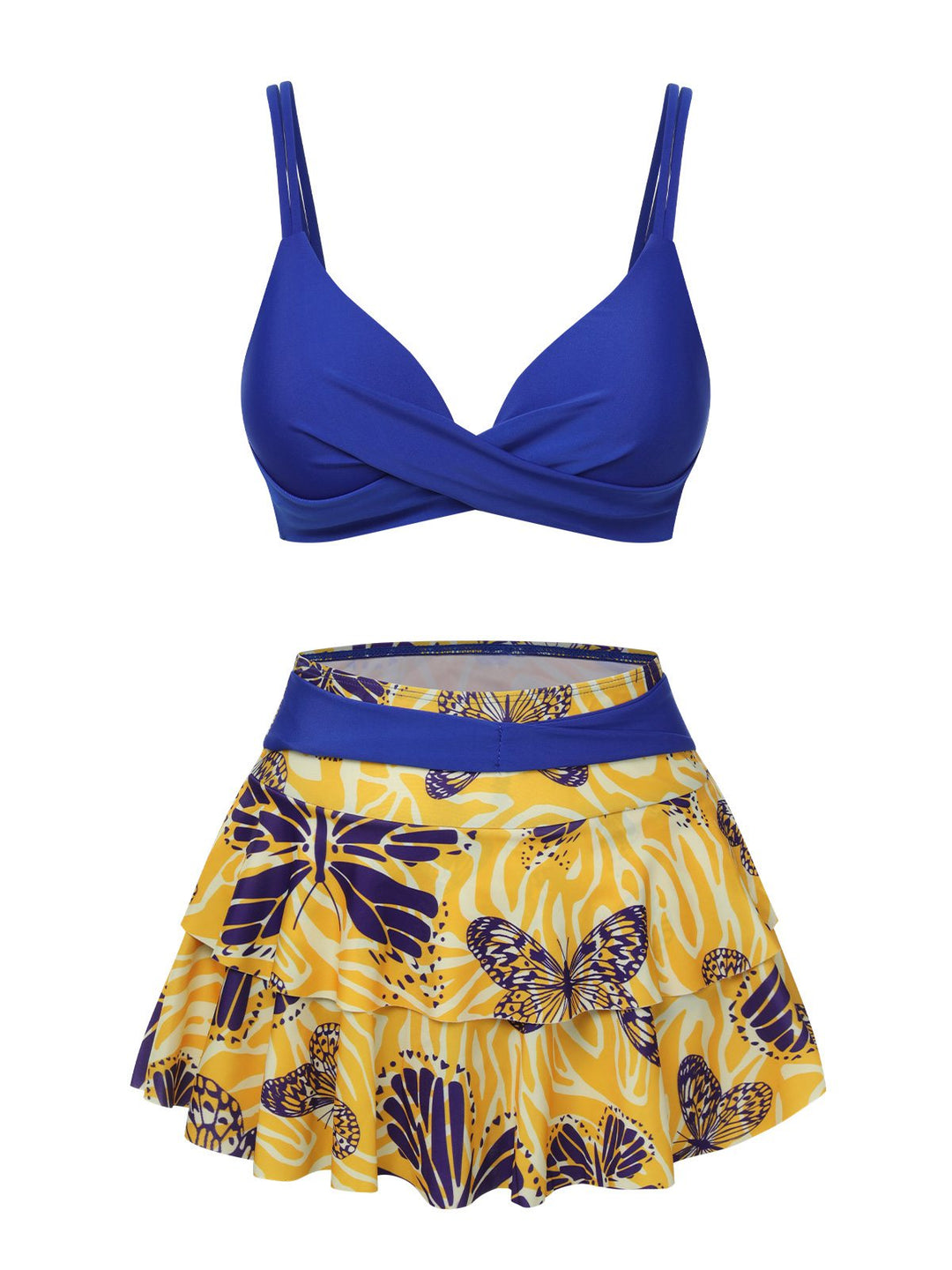 1950s Solid Top &amp; Double Layer Printing Swimsuit, vintage top, retro blouse - perfect for women who love vintage and retro fashion