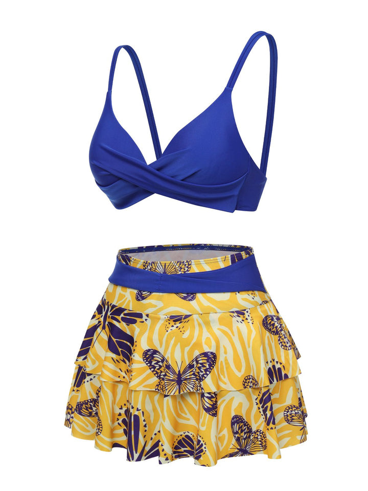 1950s Solid Top &amp; Double Layer Printing Swimsuit, vintage top, retro blouse - perfect for women who love vintage and retro fashion