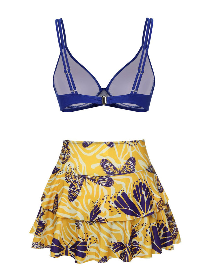 1950s Solid Top &amp; Double Layer Printing Swimsuit, vintage top, retro blouse - perfect for women who love vintage and retro fashion