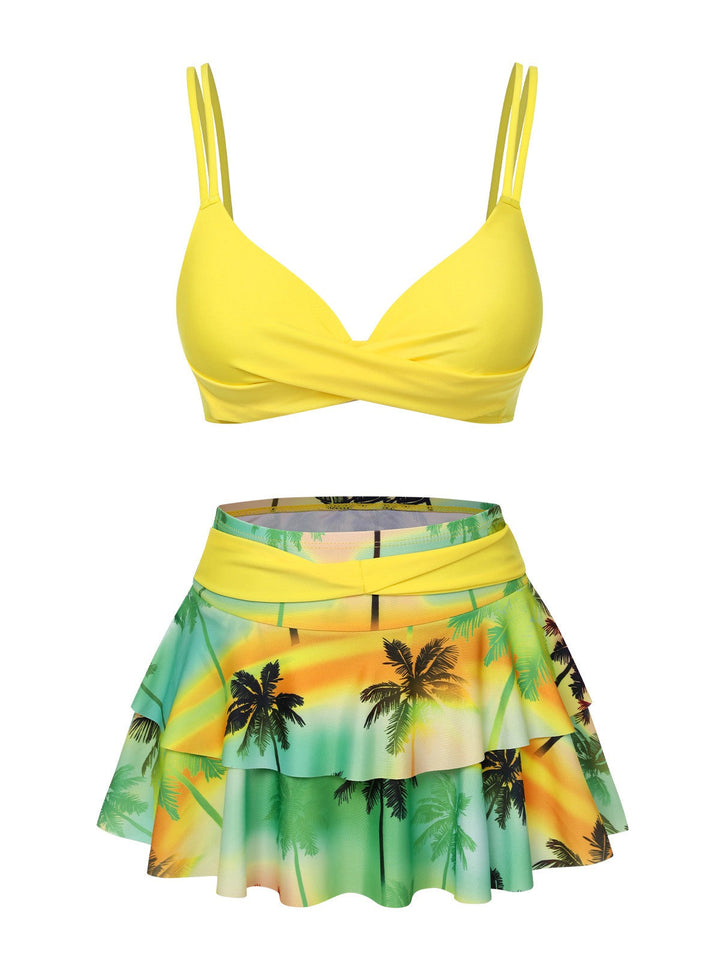 1950s Solid Top &amp; Double Layer Printing Swimsuit, vintage top, retro blouse - perfect for women who love vintage and retro fashion