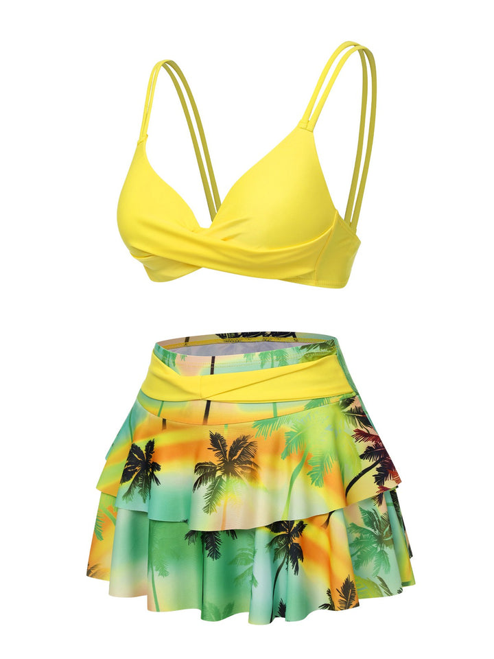 1950s Solid Top &amp; Double Layer Printing Swimsuit, vintage top, retro blouse - perfect for women who love vintage and retro fashion