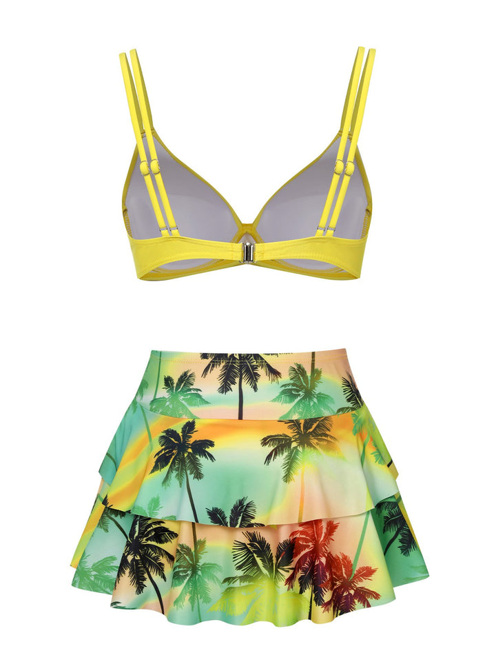 1950s Solid Top &amp; Double Layer Printing Swimsuit, vintage top, retro blouse - perfect for women who love vintage and retro fashion