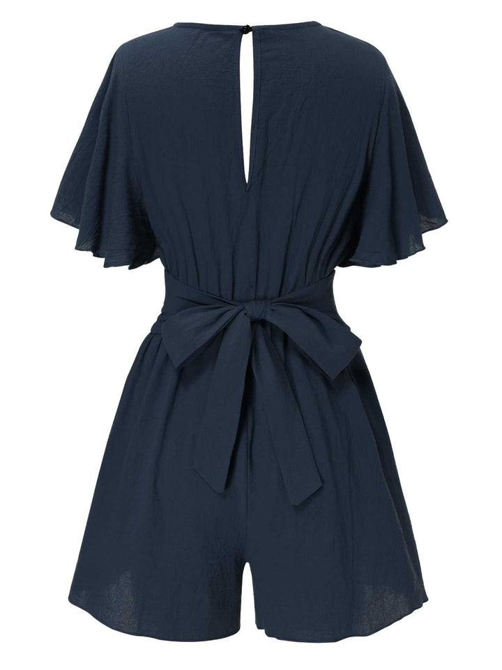 1950s Solid V-Neck Cotton Flounce Sleeve Romper - vintage jumpsuit, retro fashion