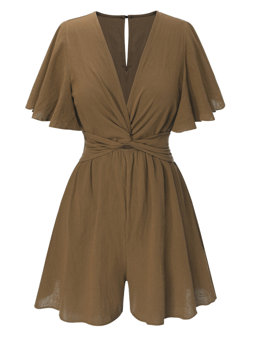 1950s Solid V-Neck Cotton Flounce Sleeve Romper, vintage romper, retro jumpsuit - perfect for women who love vintage and retro fashion