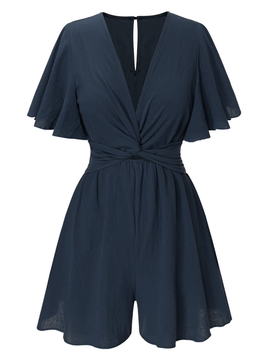 1950s Solid V-Neck Cotton Flounce Sleeve Romper, vintage romper, retro jumpsuit - perfect for women who love vintage and retro fashion