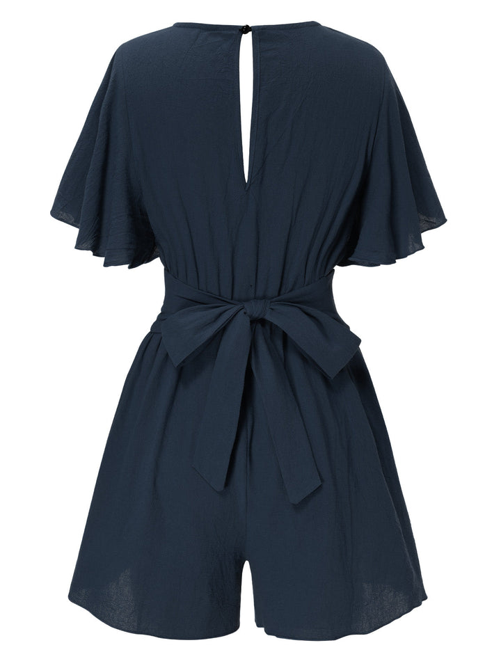 1950s Solid V-Neck Cotton Flounce Sleeve Romper, vintage romper, retro jumpsuit - perfect for women who love vintage and retro fashion