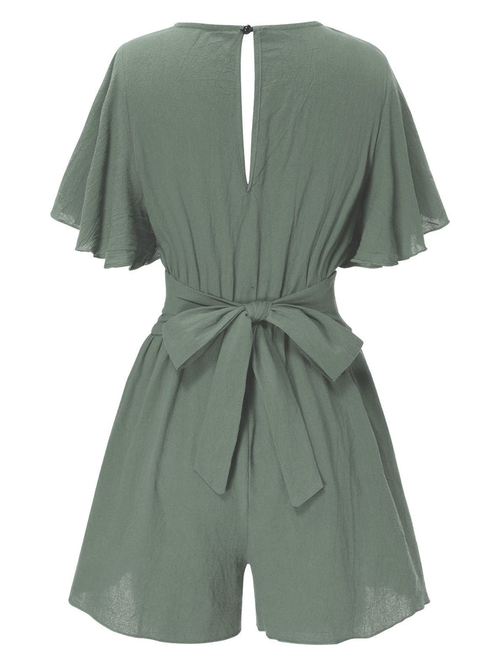 1950s Solid VNeck Cotton Flounce | 1950s | vintage romper, retro jumpsuit