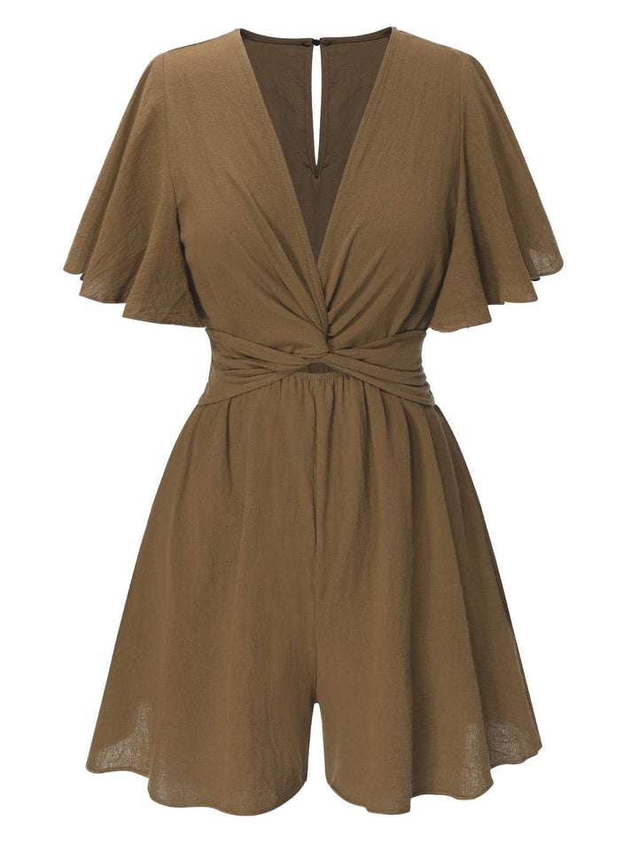 1950s Solid V-Neck Cotton Flounce Sleeve Romper: timeless 1950s elegance she makes her own