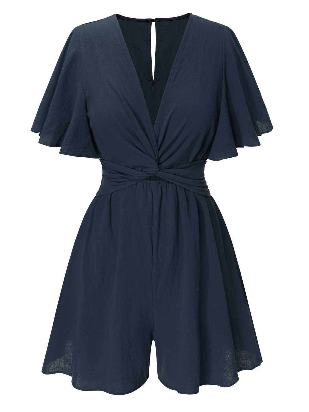 1950s Solid V-Neck Cotton Flounce Sleeve Romper — 1950s vintage charm for her modern wardrobe