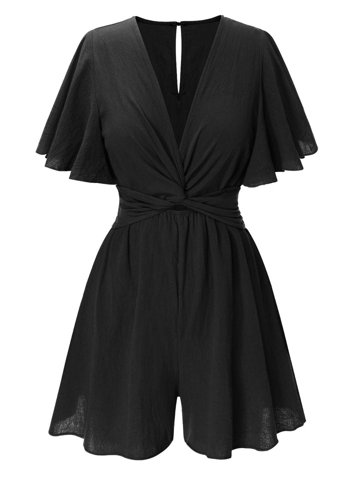1950s Solid VNeck Cotton Flounce | 1950s | vintage romper, retro jumpsuit
