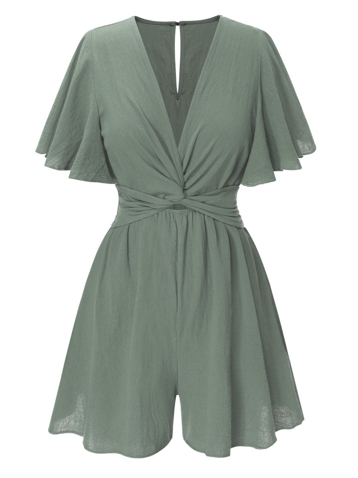 1950s Solid VNeck Cotton Flounce | 1950s | vintage romper, retro jumpsuit