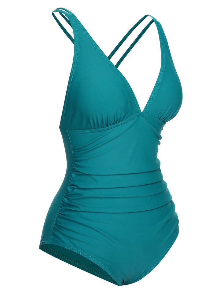 Solid V-Neck One-Piece Swimsuit — poolside glamour meets sun-drenched confidence