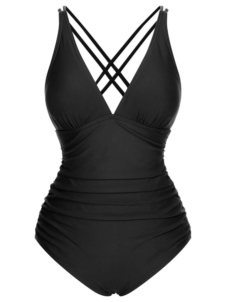 Solid V-Neck One-Piece Swimsuit: Riviera elegance, reimagined for her