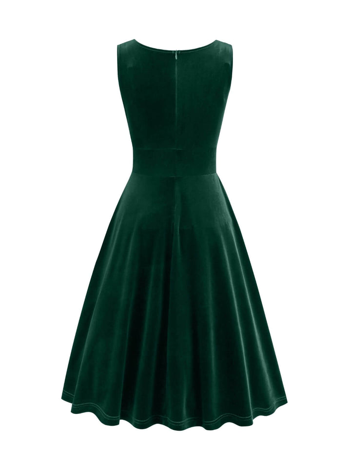 1950s Solid V-Neck Pleated Velvet Dress, vintage dress, retro fashion, rockabilly, pin-up fashion - perfect for women who love vintage and retro fashion