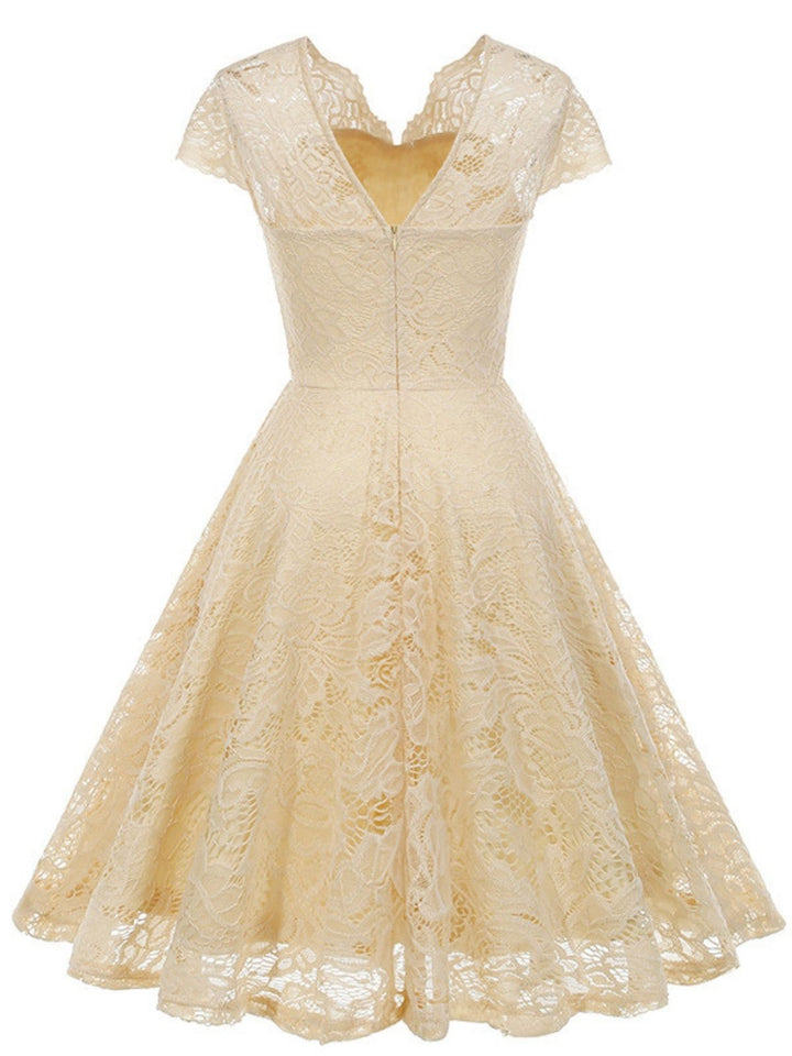 1950s Solid V-Neck Sleeveless Lace Dress - vintage dress, retro fashion, rockabilly