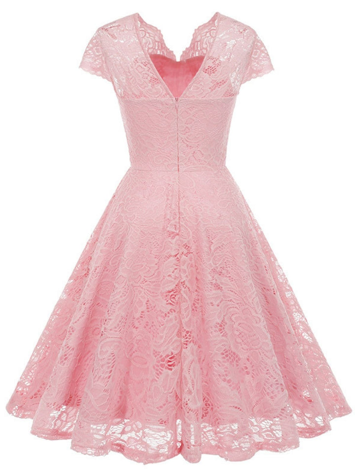 1950s Solid V-Neck Sleeveless Lace Dress - vintage dress, retro fashion, rockabilly