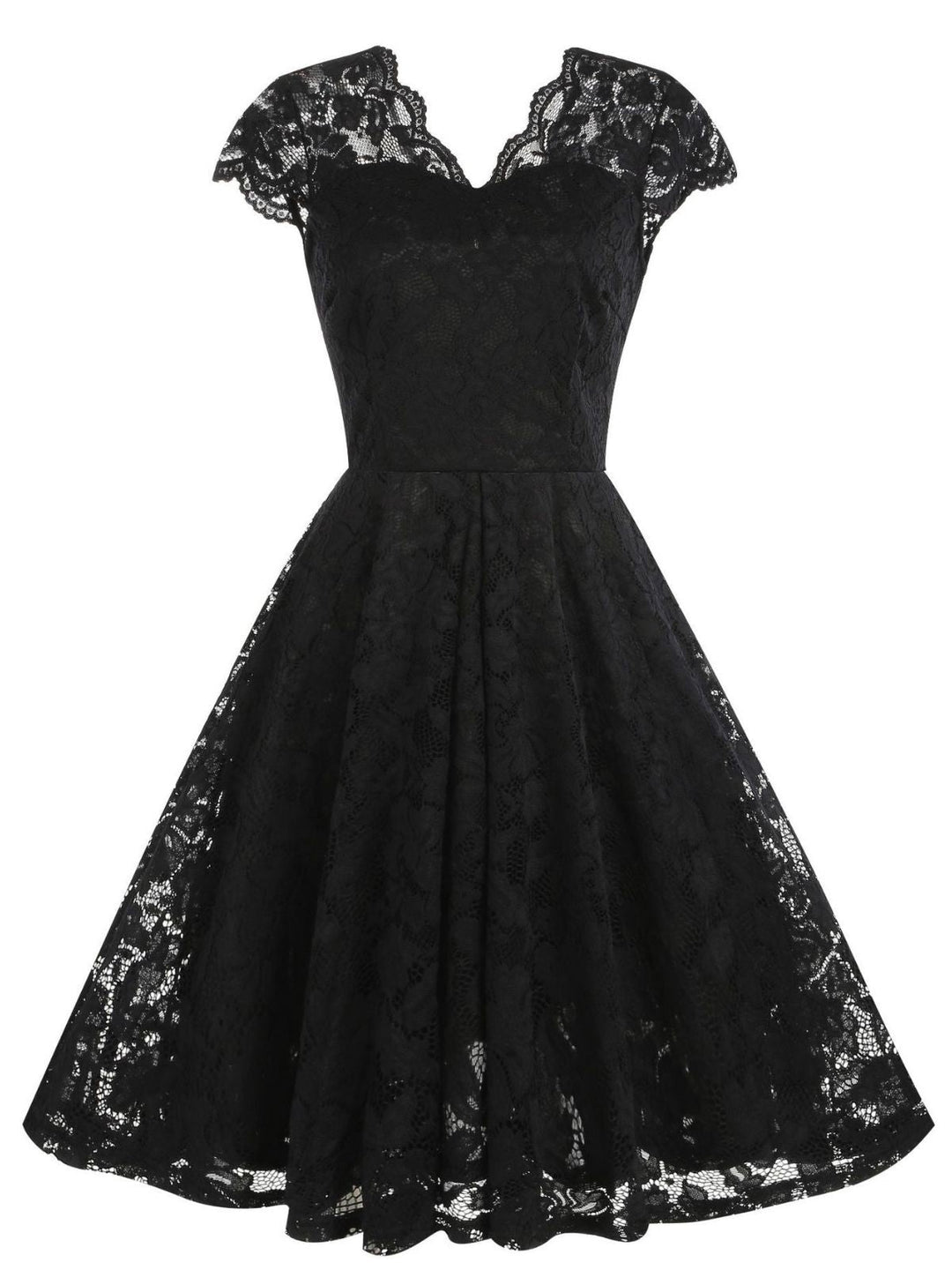 1950s Solid V-Neck Sleeveless Lace Dress - vintage dress, retro fashion, rockabilly