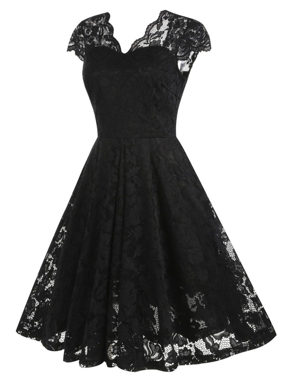1950s Solid V-Neck Sleeveless Lace Dress - vintage dress, retro fashion, rockabilly