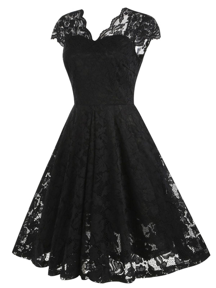 1950s Solid V-Neck Sleeveless Lace Dress - vintage dress, retro fashion, rockabilly