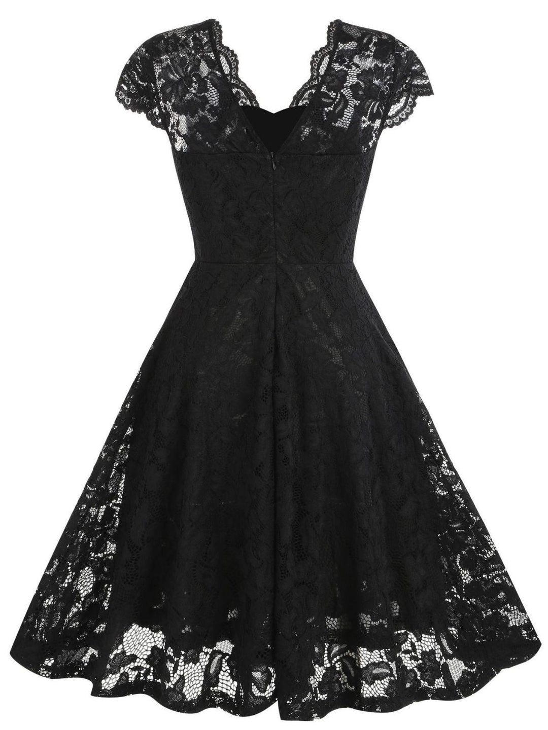 1950s Solid V-Neck Sleeveless Lace Dress - vintage dress, retro fashion, rockabilly