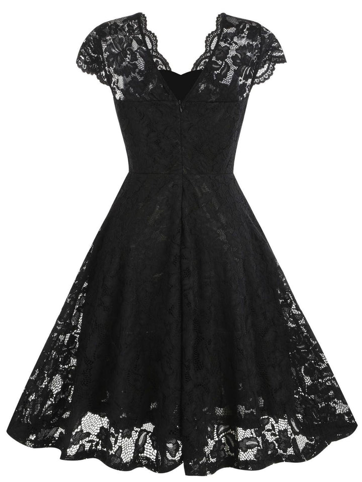 1950s Solid V-Neck Sleeveless Lace Dress - vintage dress, retro fashion, rockabilly