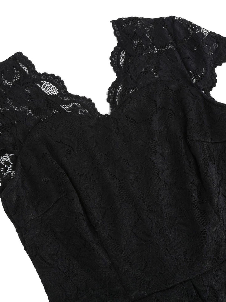 1950s Solid V-Neck Sleeveless Lace Dress - vintage dress, retro fashion, rockabilly