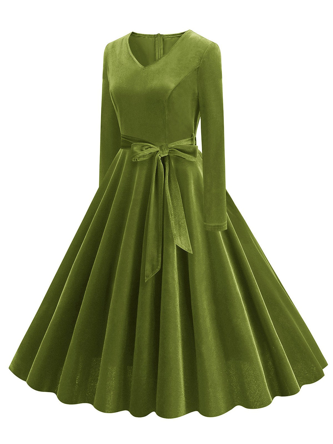 1950s Solid Velvet V-Neck Swing Dress: where 1950s romance meets her modern spirit
