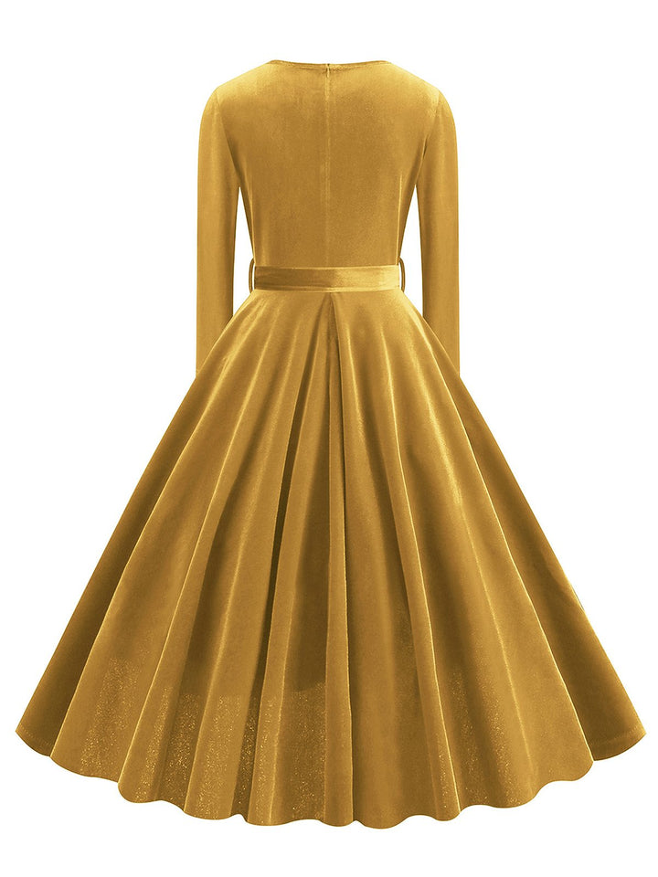 1950s Solid Velvet V-Neck Swing Dress — the kind of 1950s dress that makes strangers smile